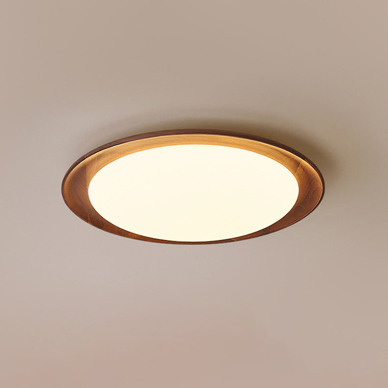 Traditional Vintage Round Solid Wood Iron Acrylic LED Flush Mount Ceiling Light For Bedroom