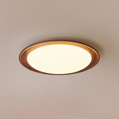 Traditional Vintage Round Solid Wood Iron Acrylic LED Flush Mount Ceiling Light For Bedroom