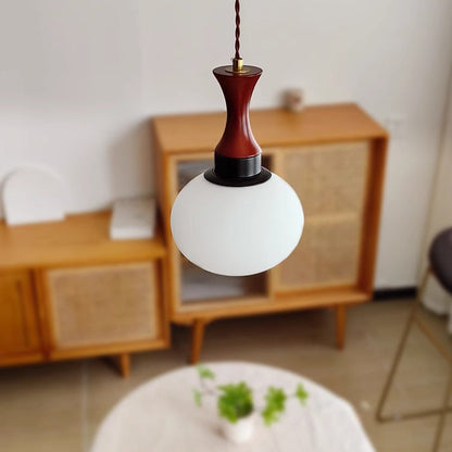 Traditional Vintage Globe Solid Wood Glass 1-Light Pendant Light For Living Room