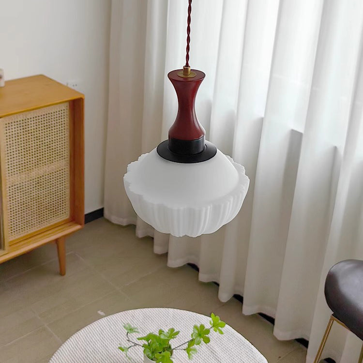 Traditional Vintage Globe Solid Wood Glass 1-Light Pendant Light For Living Room