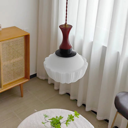 Traditional Vintage Globe Solid Wood Glass 1-Light Pendant Light For Living Room