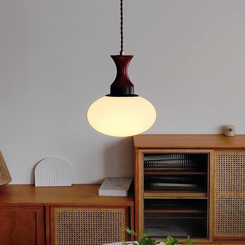 Traditional Vintage Globe Solid Wood Glass 1-Light Pendant Light For Living Room