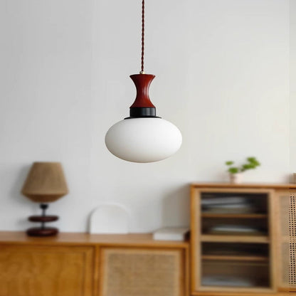 Traditional Vintage Globe Solid Wood Glass 1-Light Pendant Light For Living Room