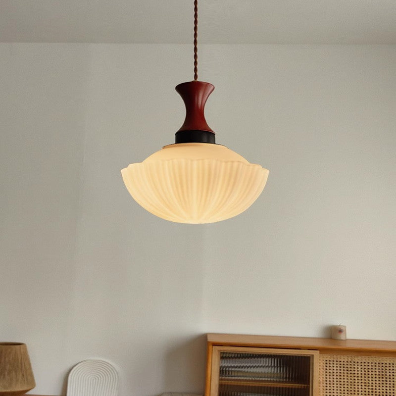 Traditional Vintage Globe Solid Wood Glass 1-Light Pendant Light For Living Room