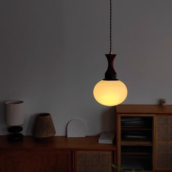 Traditional Vintage Globe Solid Wood Glass 1-Light Pendant Light For Living Room