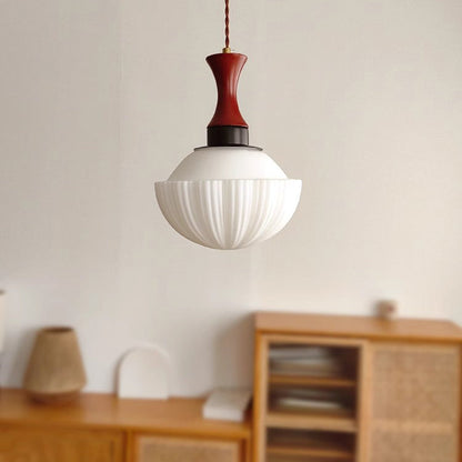 Traditional Vintage Globe Solid Wood Glass 1-Light Pendant Light For Living Room