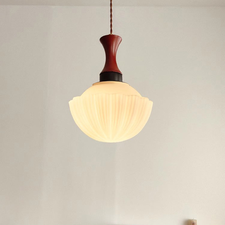 Traditional Vintage Globe Solid Wood Glass 1-Light Pendant Light For Living Room