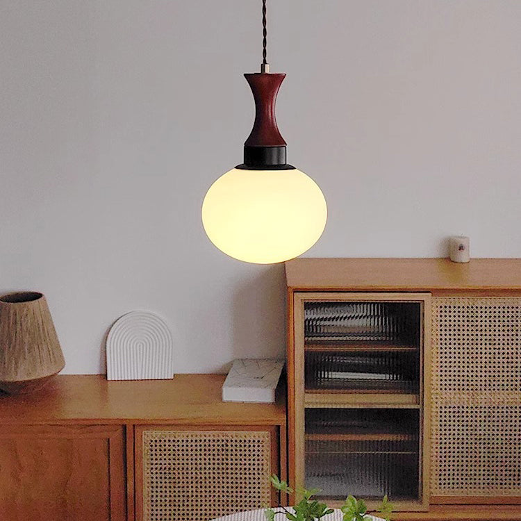 Traditional Vintage Globe Solid Wood Glass 1-Light Pendant Light For Living Room