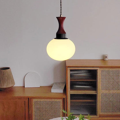 Traditional Vintage Globe Solid Wood Glass 1-Light Pendant Light For Living Room