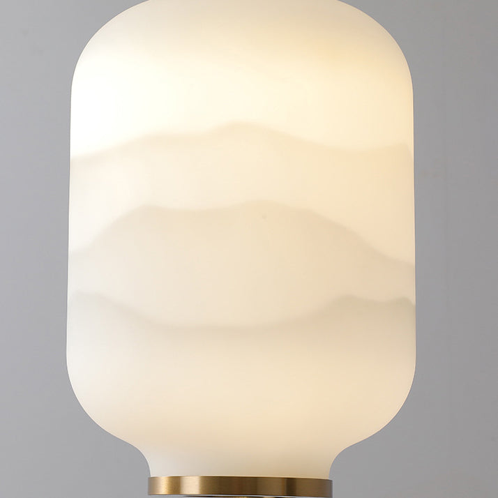 Traditional Chinese Lantern Cylinder Copper Glass LED Pendant Light For Living Room