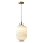Traditional Chinese Lantern Cylinder Copper Glass LED Pendant Light For Living Room