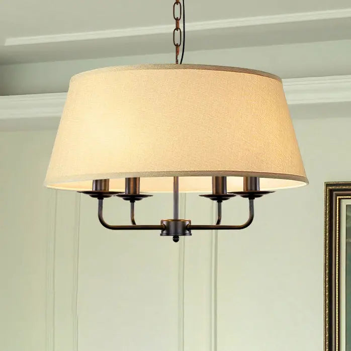 Traditional Rustic Cylinder Iron Fabric 4-light Chandelier for Living Room Lumendat