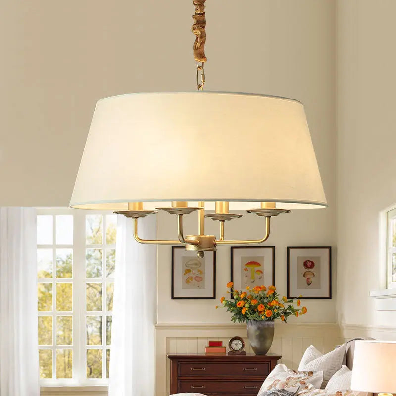 Traditional Rustic Cylinder Iron Fabric 4-light Chandelier for Living Room Lumendat