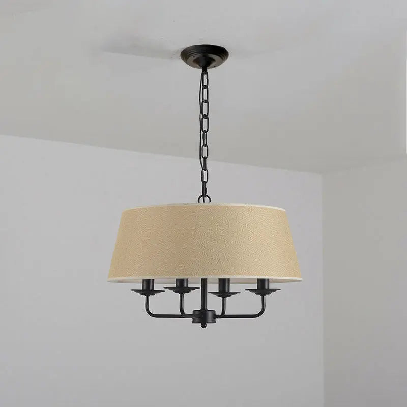 Traditional Rustic Cylinder Iron Fabric 4-light Chandelier for Living Room Lumendat