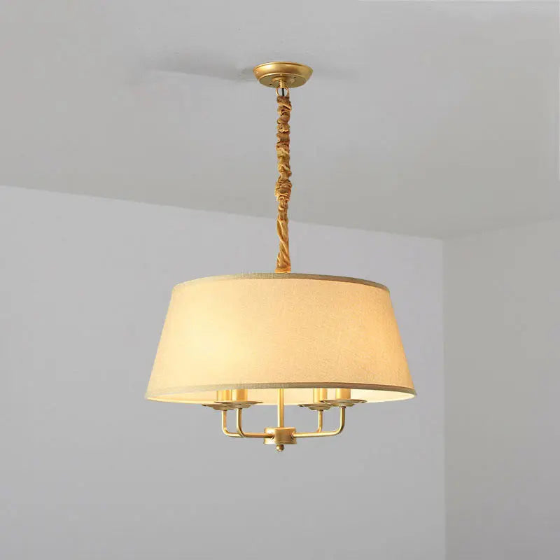Traditional Rustic Cylinder Iron Fabric 4-light Chandelier for Living Room Lumendat