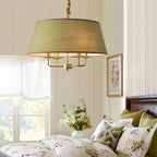 Traditional Rustic Cylinder Iron Fabric 4-light Chandelier for Living Room Lumendat