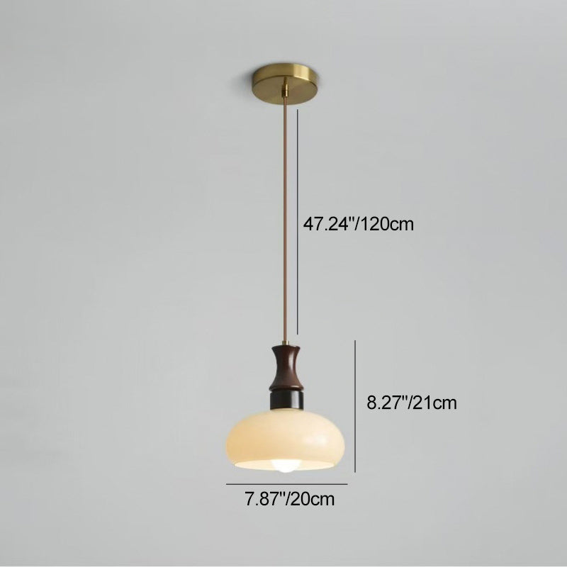 Modern Mid-Century Round Metal Rubberwood Glass 1-Light Pendant Light For Living Room