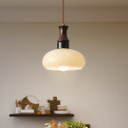 Modern Mid-Century Round Metal Rubberwood Glass 1-Light Pendant Light For Living Room