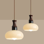 Modern Mid-Century Round Metal Rubberwood Glass 1-Light Pendant Light For Living Room