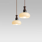 Modern Mid-Century Round Metal Rubberwood Glass 1-Light Pendant Light For Living Room