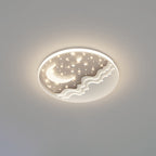 Modern Eclectic Moon Round Iron Acrylic LED Flush Mount Ceiling Light For Bedroom
