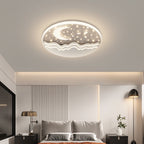 Modern Eclectic Moon Round Iron Acrylic LED Flush Mount Ceiling Light For Bedroom