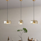 Contemporary Scandinavian Cylinder Iron Glass 1-light Pendant Light for Bedroom BulbSquare