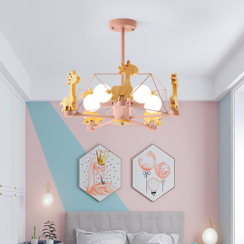 Lumendat Contemporary Creative Kids Pinwheel Metal Wood 5-Light Semi-Flush Mount Ceiling Light For Bedroom Lumendat