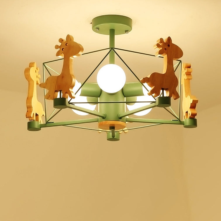 Lumendat Contemporary Creative Kids Pinwheel Metal Wood 5-Light Semi-Flush Mount Ceiling Light For Bedroom Lumendat