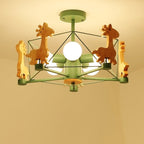 Lumendat Contemporary Creative Kids Pinwheel Metal Wood 5-Light Semi-Flush Mount Ceiling Light For Bedroom Lumendat