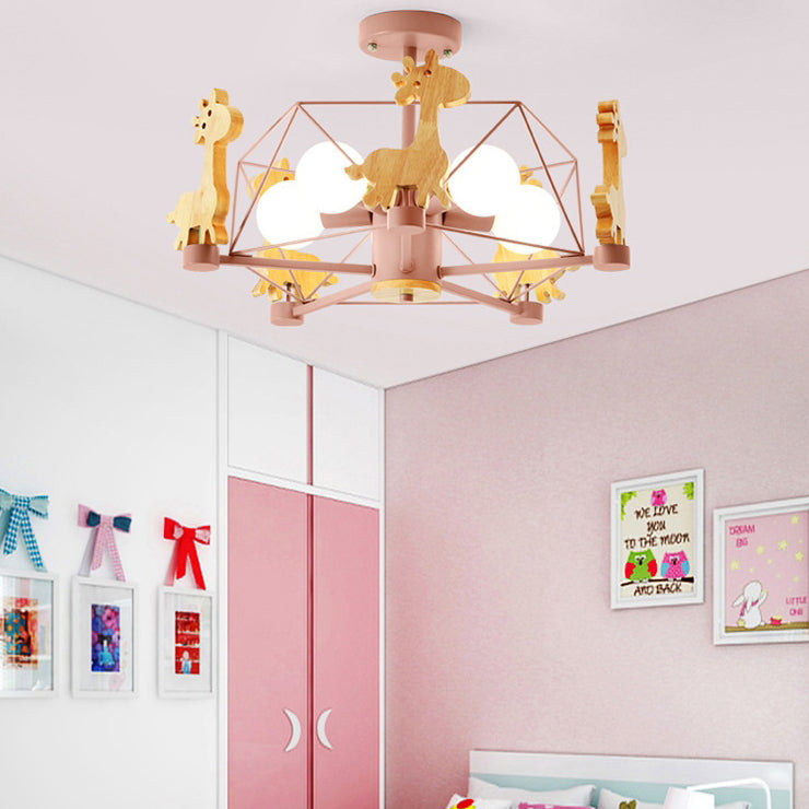 Lumendat Contemporary Creative Kids Pinwheel Metal Wood 5-Light Semi-Flush Mount Ceiling Light For Bedroom Lumendat