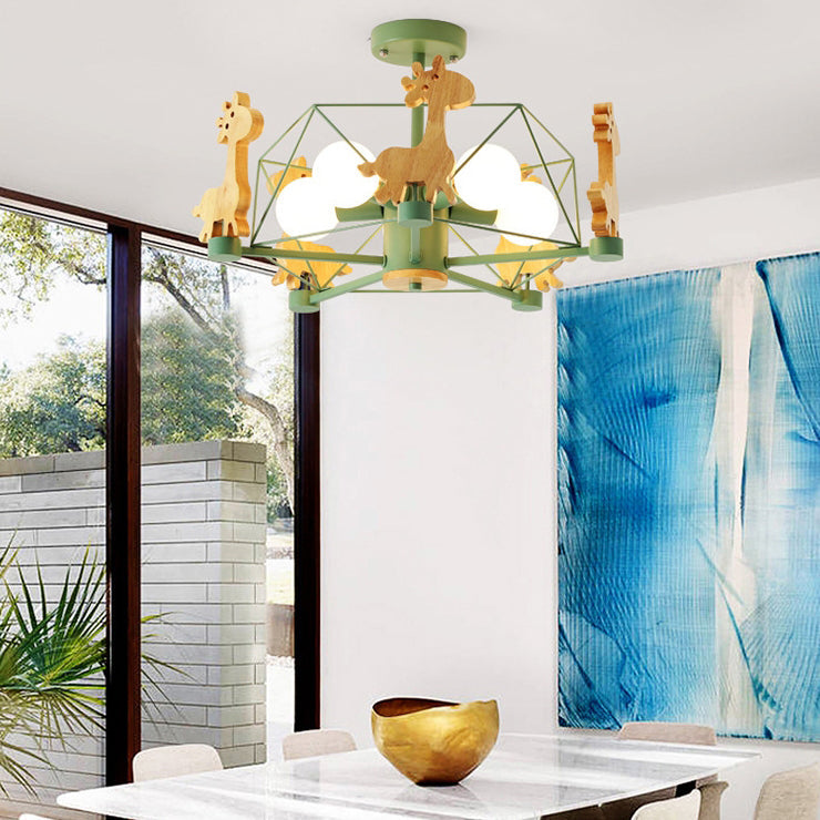 Lumendat Contemporary Creative Kids Pinwheel Metal Wood 5-Light Semi-Flush Mount Ceiling Light For Bedroom Lumendat