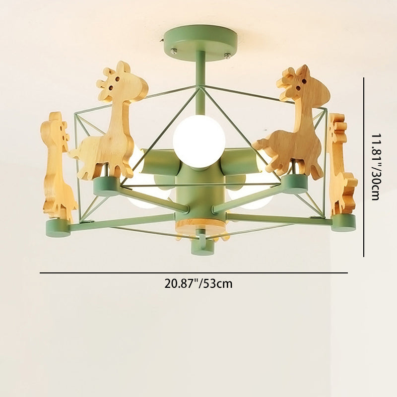 Lumendat Contemporary Creative Kids Pinwheel Metal Wood 5-Light Semi-Flush Mount Ceiling Light For Bedroom Lumendat
