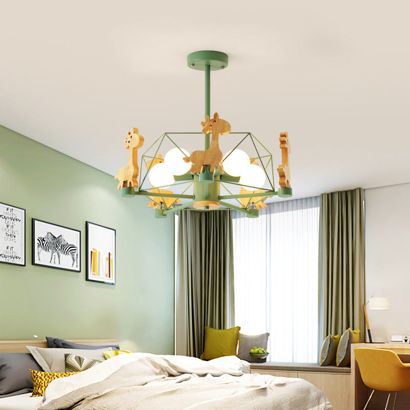 Lumendat Contemporary Creative Kids Pinwheel Metal Wood 5-Light Semi-Flush Mount Ceiling Light For Bedroom Lumendat