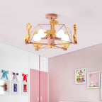 Lumendat Contemporary Creative Kids Pinwheel Metal Wood 5-Light Semi-Flush Mount Ceiling Light For Bedroom Lumendat