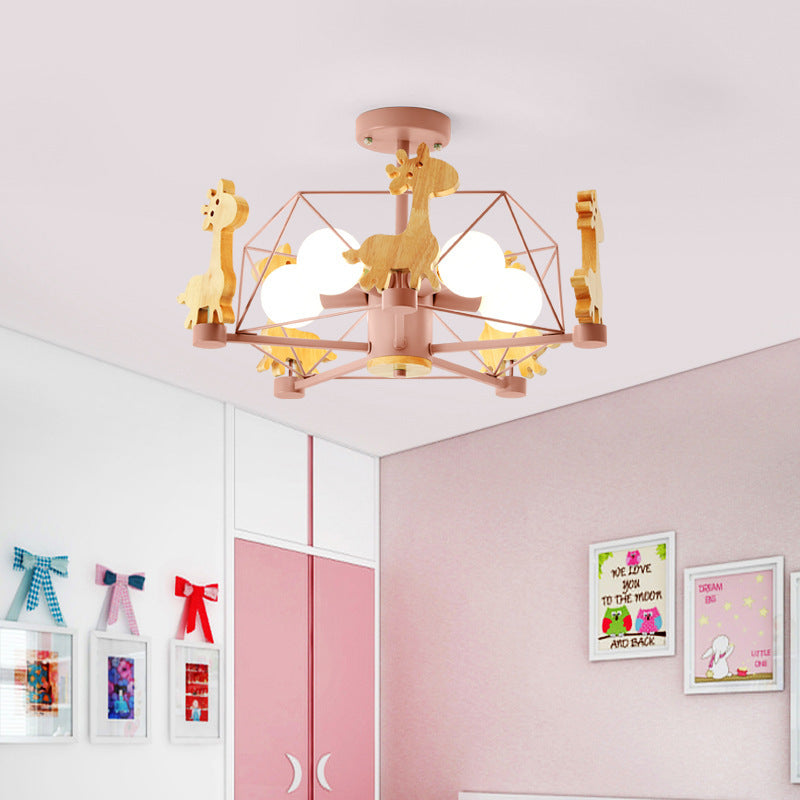 Lumendat Contemporary Creative Kids Pinwheel Metal Wood 5-Light Semi-Flush Mount Ceiling Light For Bedroom Lumendat
