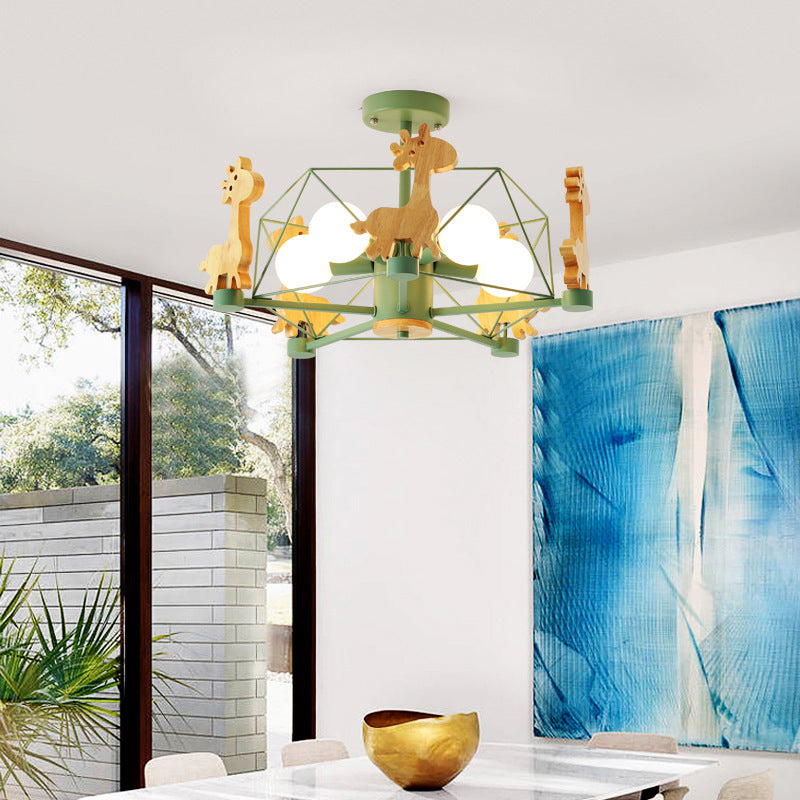 Lumendat Contemporary Creative Kids Pinwheel Metal Wood 5-Light Semi-Flush Mount Ceiling Light For Bedroom Lumendat