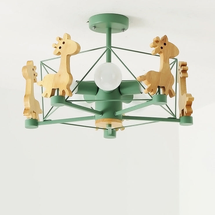 Lumendat Contemporary Creative Kids Pinwheel Metal Wood 5-Light Semi-Flush Mount Ceiling Light For Bedroom Lumendat