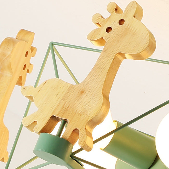 Lumendat Contemporary Creative Kids Pinwheel Metal Wood 5-Light Semi-Flush Mount Ceiling Light For Bedroom Lumendat