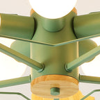 Lumendat Contemporary Creative Kids Pinwheel Metal Wood 5-Light Semi-Flush Mount Ceiling Light For Bedroom Lumendat