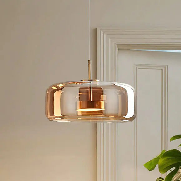 Contemporary Scandinavian Cylinder Copper Glass LED Pendant Light for Living Room Lumendat