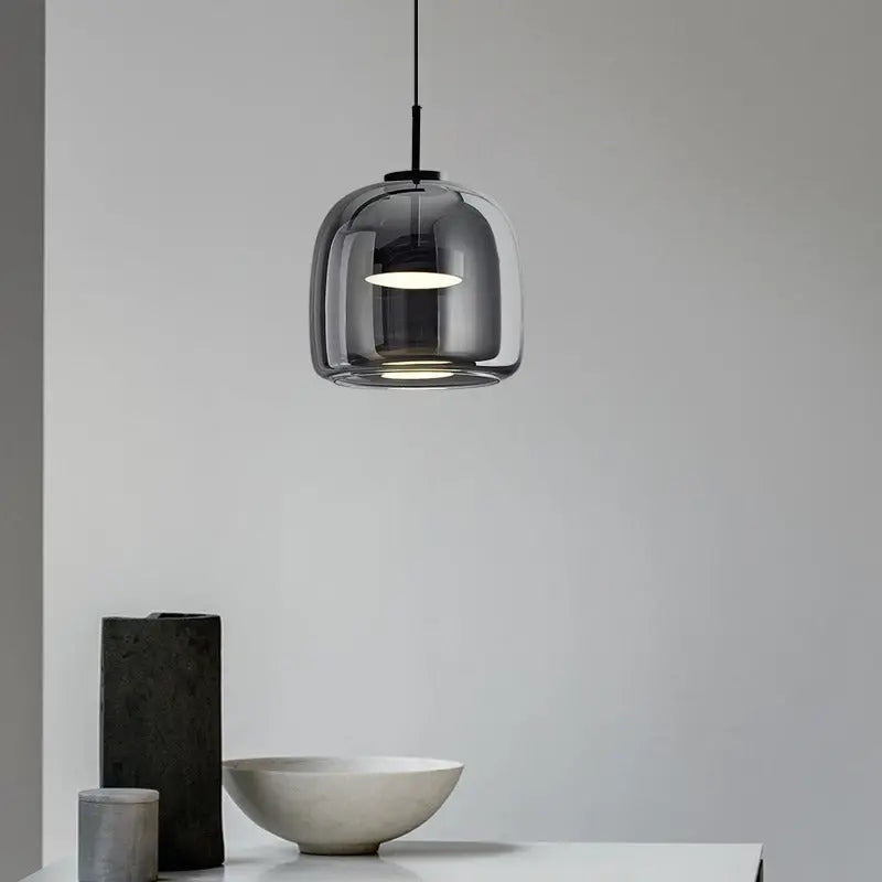 Contemporary Scandinavian Cylinder Copper Glass LED Pendant Light for Living Room Lumendat