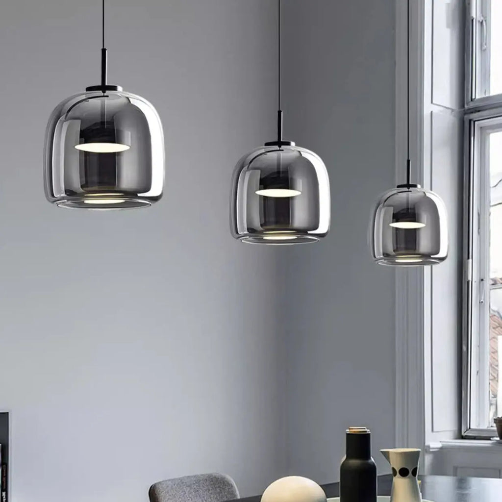 Contemporary Scandinavian Cylinder Copper Glass LED Pendant Light for Living Room Lumendat
