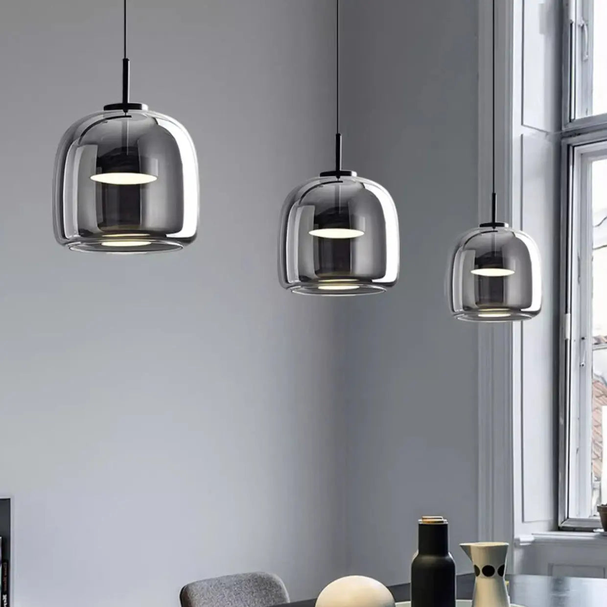 Contemporary Scandinavian Cylinder Copper Glass LED Pendant Light for Living Room Lumendat