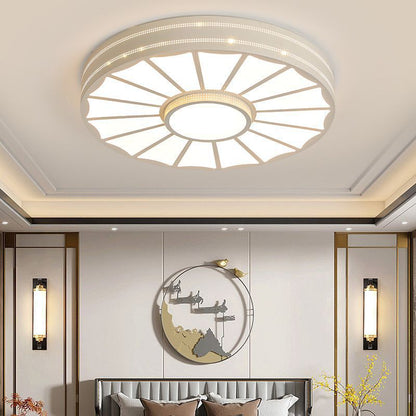 Traditional Chinese Round Iron Acrylic LED Flush Mount Ceiling Light For Bedroom