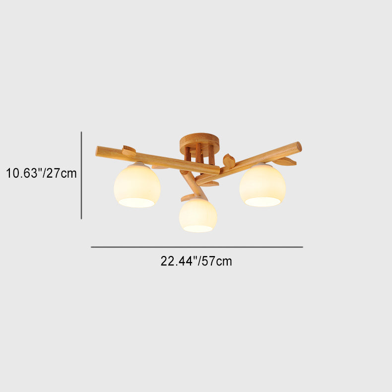Traditional Japanese Dome Iron Oak Wood 3/5/8 Light Semi-Flush Mount Ceiling Light For Living Room Lumendat