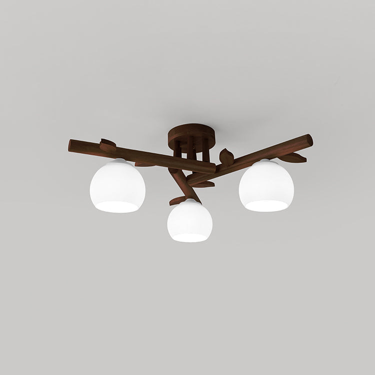 Traditional Japanese Dome Iron Oak Wood 3/5/8 Light Semi-Flush Mount Ceiling Light For Living Room Lumendat
