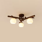 Traditional Japanese Dome Iron Oak Wood 3/5/8 Light Semi-Flush Mount Ceiling Light For Living Room Lumendat