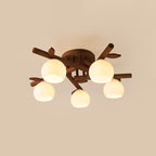 Traditional Japanese Dome Iron Oak Wood 3/5/8 Light Semi-Flush Mount Ceiling Light For Living Room Lumendat