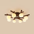 Traditional Japanese Dome Iron Oak Wood 3/5/8 Light Semi-Flush Mount Ceiling Light For Living Room Lumendat